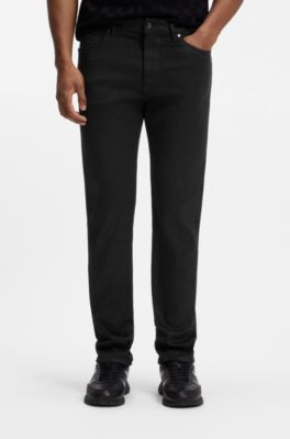 Porsche x BOSS tapered-fit pants in stretch denim, Black
