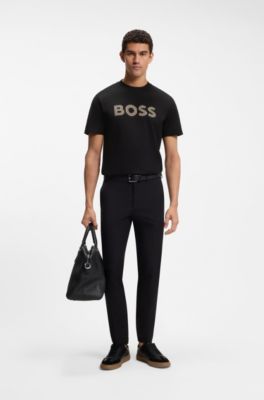 Camiseta de punto de algod&oacute;n con ilustraci&oacute;n a rayas, Negro