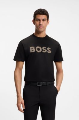 Camiseta de punto de algod&oacute;n con ilustraci&oacute;n a rayas, Negro