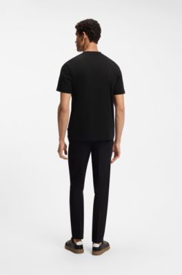 Camiseta de punto de algod&oacute;n con ilustraci&oacute;n a rayas, Negro