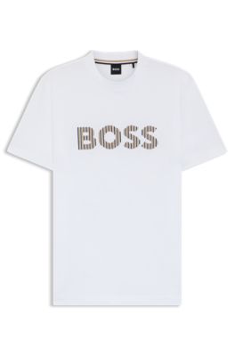 Camiseta de punto de algod&oacute;n con ilustraci&oacute;n a rayas, Blanco