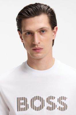 Stripe-artwork T-shirt in cotton jersey, White