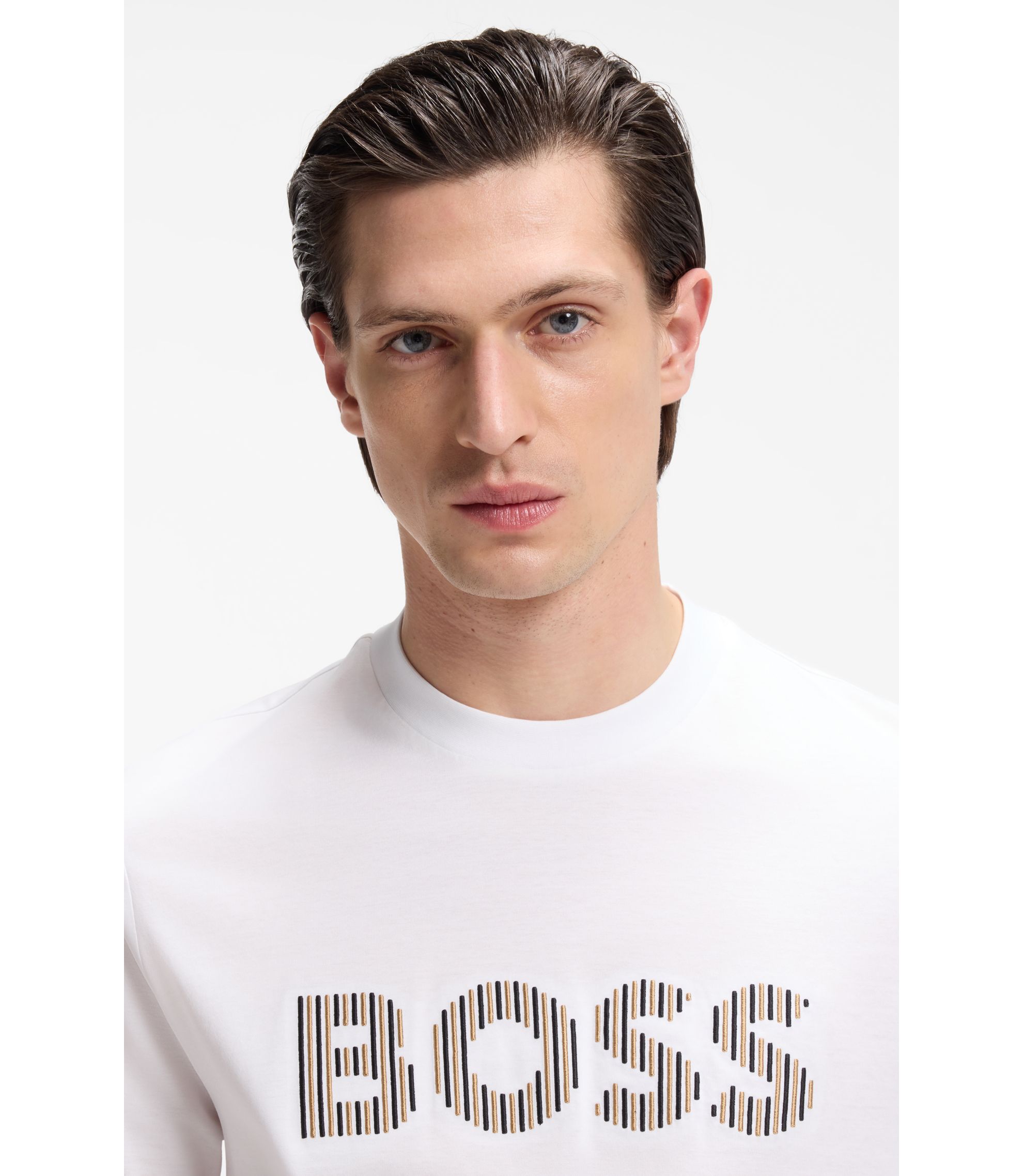 BOSS - Stripe-artwork T-shirt in cotton jersey - White