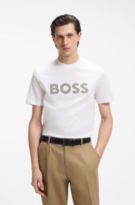 Camiseta de punto de algod&oacute;n con ilustraci&oacute;n a rayas, Blanco