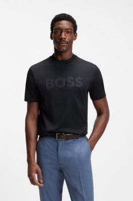 T-shirt en jersey de coton &agrave; imprim&eacute; ray&eacute;, Bleu fonc&eacute;