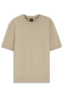 Knitted-structure sweater in cotton, Light Beige