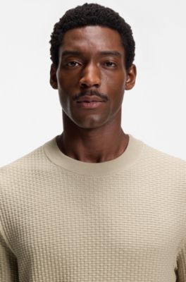 Pull en maille de coton &agrave; la structure tricot&eacute;e, Beige clair