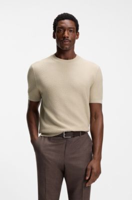 Knitted-structure sweater in cotton, Light Beige