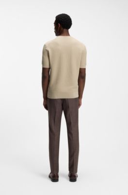 Knitted-structure sweater in cotton, Light Beige