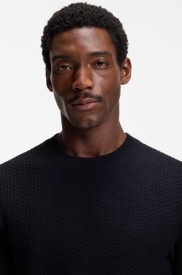 Knitted-structure sweater in cotton, Dark Blue