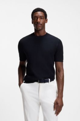 Jersey de algod&oacute;n con estructura de punto, Azul oscuro