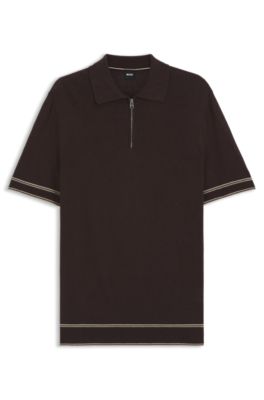 Zip-neck sweater in a linen blend, Dark Brown