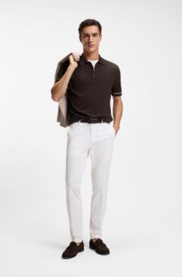 Zip-neck sweater in a linen blend, Dark Brown