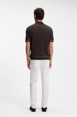 Zip-neck sweater in a linen blend, Dark Brown