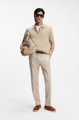 Zip-neck sweater in a linen blend, Light Beige