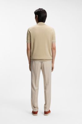 Zip-neck sweater in a linen blend, Light Beige