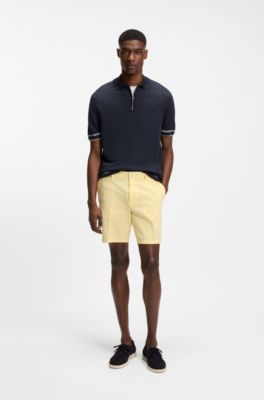 Zip-neck sweater in a linen blend, Dark Blue