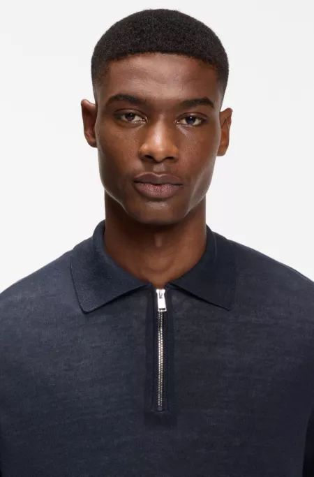 Zip-neck sweater in a linen blend