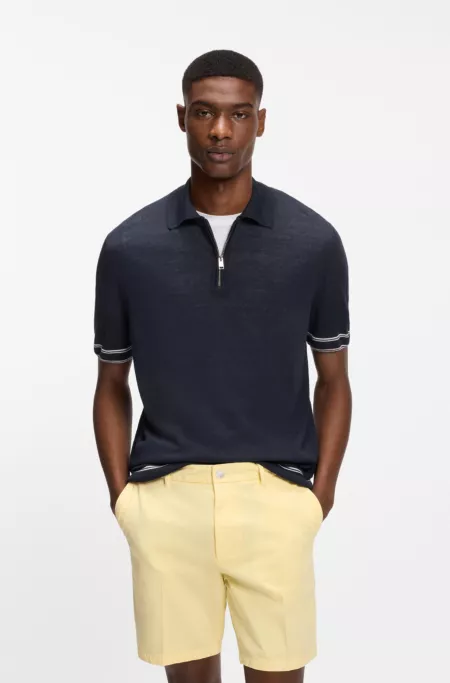 Zip-neck sweater in a linen blend