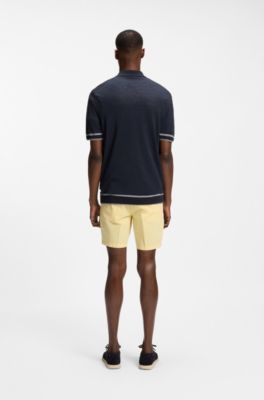 Zip-neck sweater in a linen blend, Dark Blue