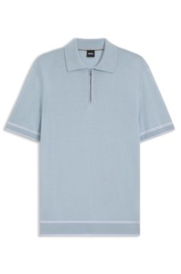 Zip-neck sweater in a linen blend, Light Blue