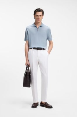 Zip-neck sweater in a linen blend, Light Blue