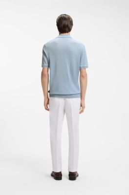 Zip-neck sweater in a linen blend, Light Blue