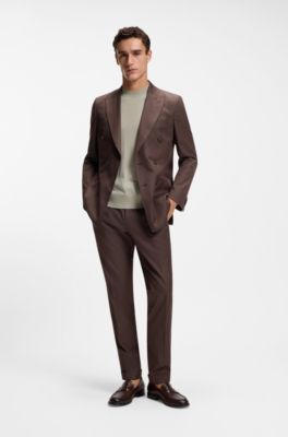 Jersey de manga corta en lana merina, Beige claro