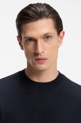 Knitted sweater in virgin wool, Dark Blue