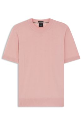 Camiseta de manga corta de punto en lana merina, Rosa claro