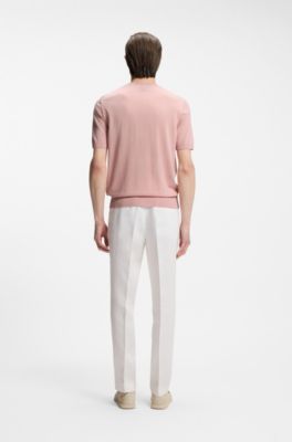 Jersey de manga corta en lana merina, Rosa claro