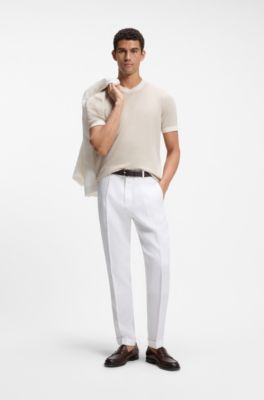 Silk-cotton sweater with structured knit, White