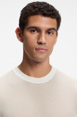 Silk-cotton sweater with structured knit, White