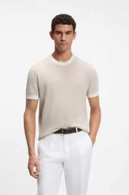 Silk-cotton sweater with structured knit, White