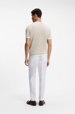 Silk-cotton sweater with structured knit, White