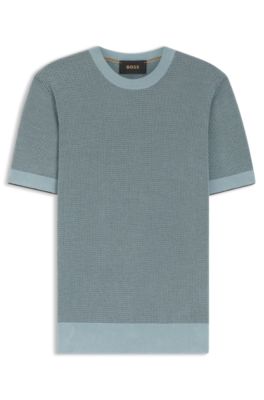 Silk-cotton sweater with structured knit, Light Blue
