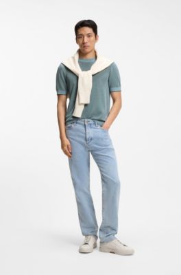 T-shirt en maille de soie et de coton, bleu clair