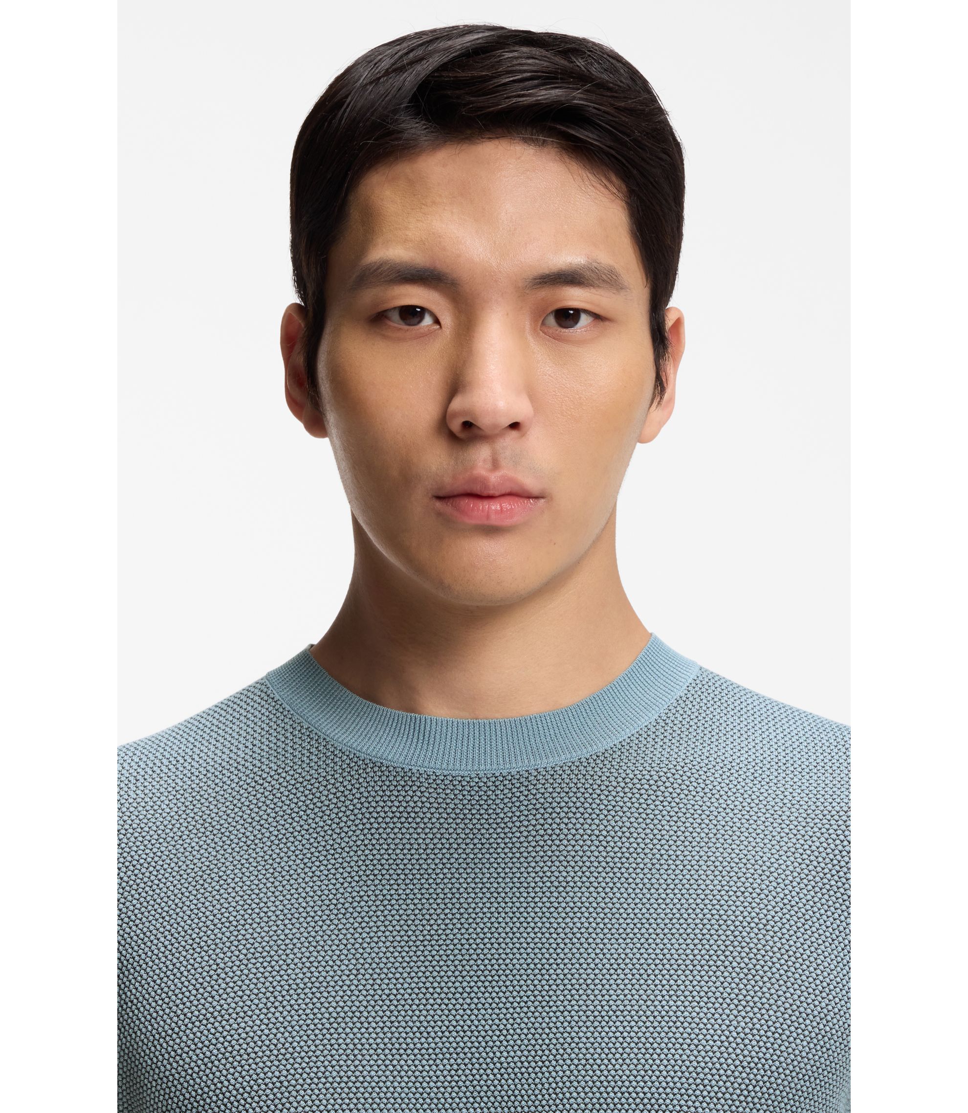 BOSS - Silk-cotton sweater with structured knit - Light Blue