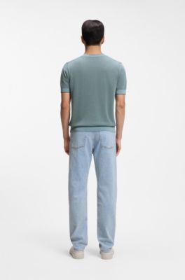 Silk-cotton sweater with structured knit, Light Blue