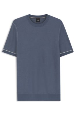 Camiseta de punto en mezcla de algod&oacute;n con raya horizontal, Celeste