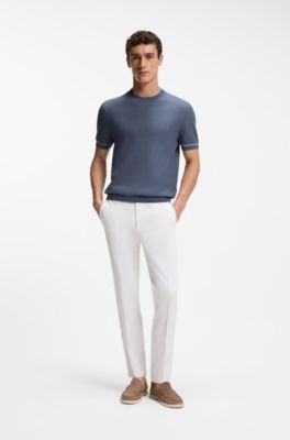 Horizontal-stripe sweater in a cotton blend, Light Blue