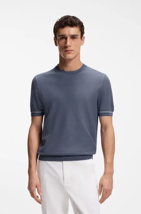 Horizontal-stripe sweater in a cotton blend