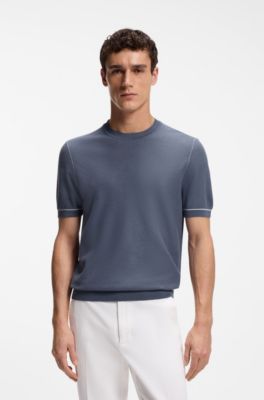 Camiseta de punto en mezcla de algod&oacute;n con raya horizontal, Celeste