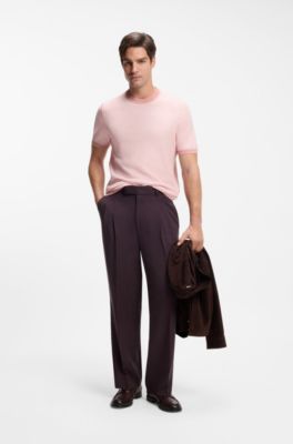 Horizontal-stripe knit T-shirt in a cotton blend, light pink