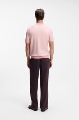 Horizontal-stripe knit T-shirt in a cotton blend, light pink