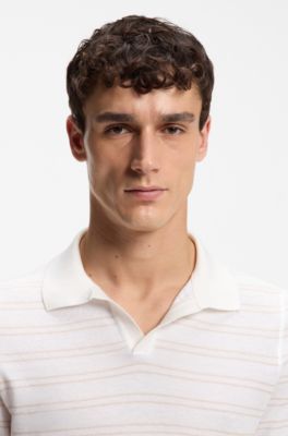 Polo de punto de mezcla de algod&oacute;n con raya horizontal, Blanco