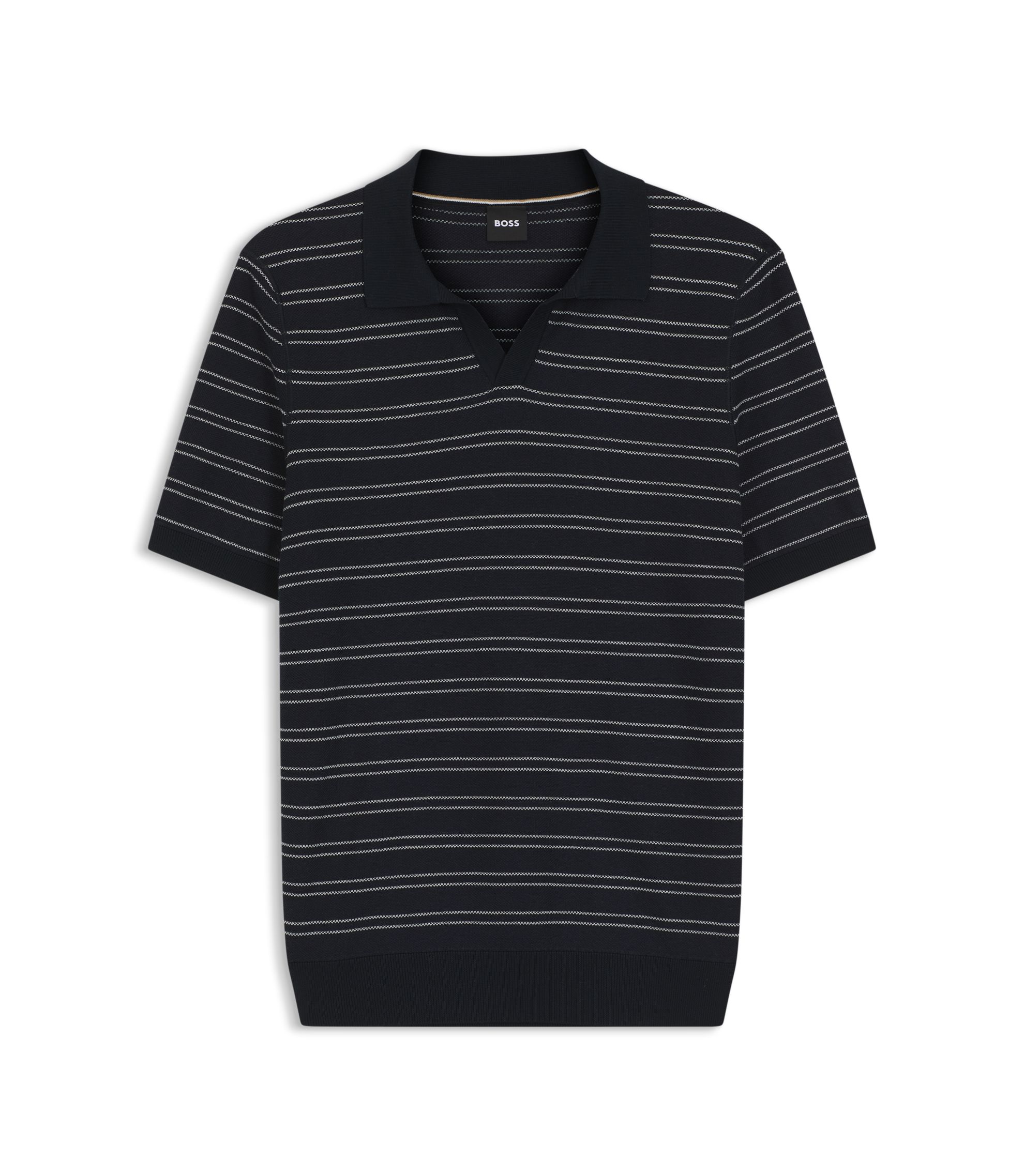 BOSS - Cotton-blend knit polo with horizontal stripe. - Dark Blue