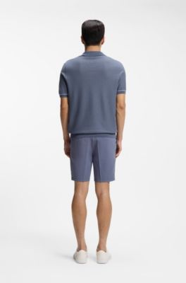 Polo en maille de coton m&eacute;lang&eacute; &agrave; rayure horizontale, bleu clair