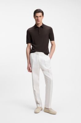 Virgin-wool sweater with polo collar, Dark Brown