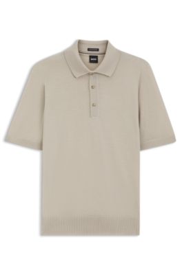 Polo en maille de laine vierge, Beige clair